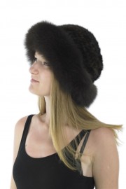 Women Winter Knitted Mink Fur Bucket Hat Cap with Fur Trim