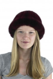 Women Winter Mink Fur Watermelon Bucket Hat Cap