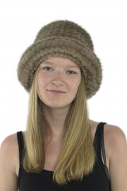 Women Winter Knitted Mink Fur Bucket Hat Cap Headband