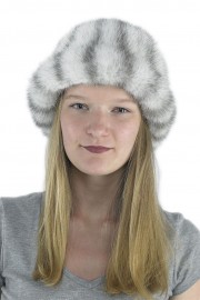 Women Winter Mink Fur Watermelon Bucket Hat Cap