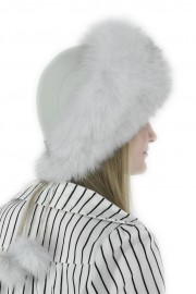 Women Fox Fur Russian Headband Hat Cap with Hat Pom-Poms