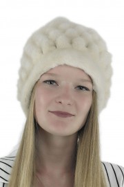 Women Winter Mink Fur Beanie Turtle Cap Hat with Pompoms