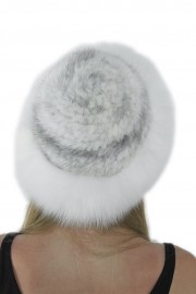 Women Winter Knitted Mink Fur Bucket Hat Cap with Fur Trim