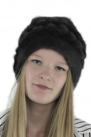 Women Winter Mink Fur Beanie Turtle Cap Hat with Pompoms