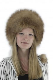 Women Fox Fur Russian Headband Hat Cap with Hat Pom-Poms