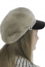 Women  Winter Mink Fur French Painter Beret Hat Cap