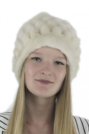 Women Winter Mink Fur Beanie Turtle Cap Hat with Pompoms