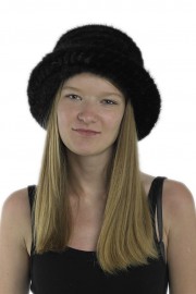 Women Winter Knitted Mink Fur Bucket Hat Cap Headband