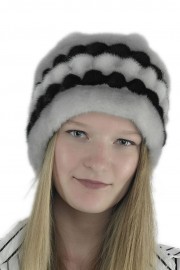 Women Winter Mink Fur Beanie Turtle Cap Hat with Pompoms