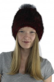 Women Winter Knitted Turtle Mink Hat Beanie with Fox Fur Pom Pom