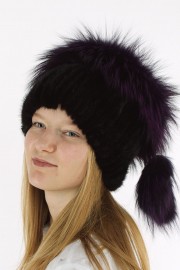 Women Real Fur Knitted Beanie Mink Hat Cap Fox Fur Pompom