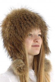 Women Winter Real Raccoon Fur Beanie Hat Cap with Long Pompom