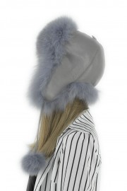 Women Winter Real Fox Fur Russian Mongolian Hat with Earflaps PomPom