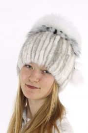 Women Real Fur Knitted Beanie Mink Hat Cap Fox Fur Pompom