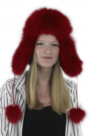 Women Winter Real Fox Fur Russian Mongolian Hat with Earflaps PomPom