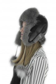 Women Winter Real Fox Fur Russian Mongolian Hat with Earflaps PomPom