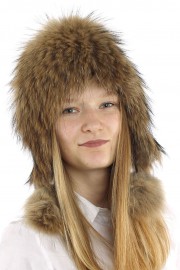 Women Winter Real Raccoon Fur Beanie Hat Cap with Long Pompom