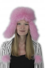 Women Winter Real Fox Fur Russian Mongolian Hat with Earflaps PomPom