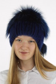 Women Real Fur Knitted Beanie Mink Hat Cap Fox Fur Pompom