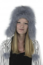 Women Winter Real Fox Fur Russian Mongolian Hat with Earflaps PomPom