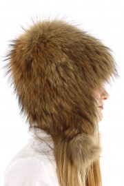 Women Winter Real Raccoon Fur Beanie Hat Cap with Long Pompom