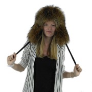 Women Winter Real Racoon Fur Russian Mongolian Hat with Earflaps