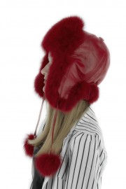 Women Winter Real Fox Fur Russian Mongolian Hat with Earflaps PomPom