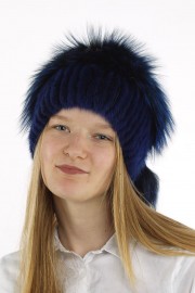 Women Real Fur Knitted Beanie Mink Hat Cap Fox Fur Pompom