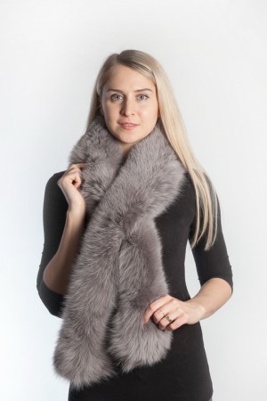 Ladies Winter Real Fox Fur Scarf Stole Shawl Muffler Gray