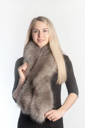 Ladies Winter Real Fox Fur Scarf Stole Shawl Muffler Gray Fox