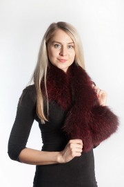 Ladies Winter Real Fox Fur Scarf Stole Shawl Muffler Wine-colored