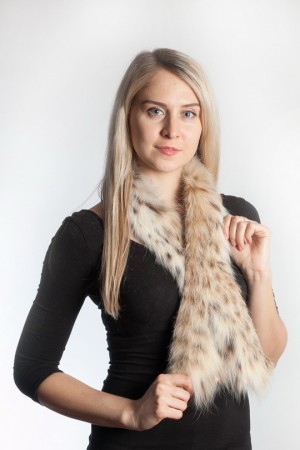 Ladies Winter Real Lynx Cat Fur Scarf Stole Shawl Muffler Natural Color