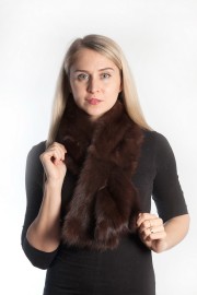 Ladies Winter Real Mink Fur Scarf Stole Shawl Muffler Dark Brown Sable