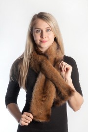 Ladies Winter Real Fitch Polecat Fur Scarf Stole Shawl Muffler Brown