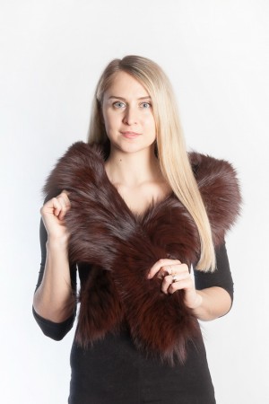 Ladies Winter Real Racoon Fur Scarf Stole Shawl Muffler Dark Brown