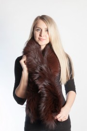 Ladies Winter Real Racoon Fur Scarf Stole Shawl Muffler Dark Brown