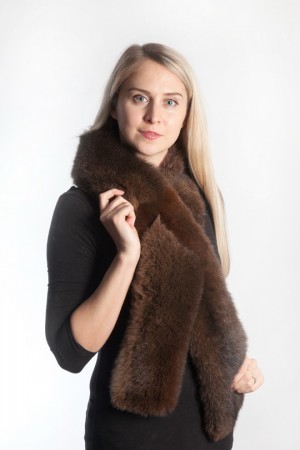 Ladies Winter Real Mink Fur Scarf Stole Shawl Muffler Dark Brown Sable