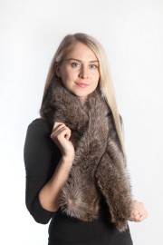 Ladies Winter Real Racoon Fur Scarf Stole Shawl Muffler Dark Gray