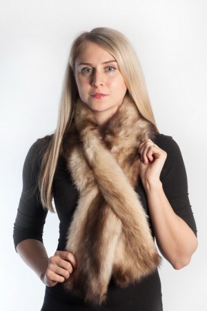 Ladies Winter Real Fitch Polecat Fur Scarf Stole Shawl Muffler Golden