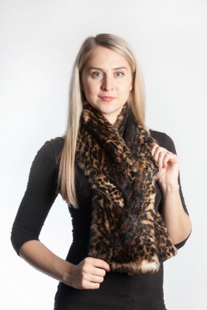 Ladies Winter Real Rex Rabbit Fur Scarf Stole Shawl Muffler Leopard Color