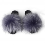 Womens Fluffy Furry raccoon Slides Multicolor Fur Slides