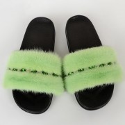 Women Summer Multicolor Fur Slides Real Mink Fur Slides with Gems