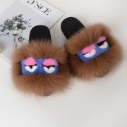 Real Fox Fur Slides Mink Slides Monster Pattern