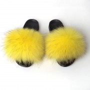 Womens Fluffy Furry raccoon Slides Multicolor Fur Slides