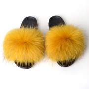 Womens Fluffy Furry raccoon Slides Multicolor Fur Slides