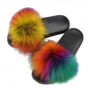 Real Raccoon Slippers Fluffy Multicolor Slides