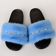 Women Summer Multicolor Fur Slides Real Mink Fur Slides with Gems