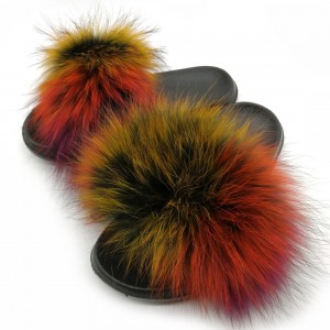 Colorful Slides Women Fluffy Real Raccoon Fur Slippers