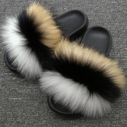 Multicolor Fur Slides Womens Real Fox Fur Slippers Raccoon Fur Slippers