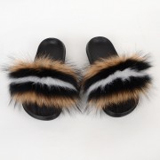 Fluffy Multicolor Fur Slides Raccoon Fur Slides